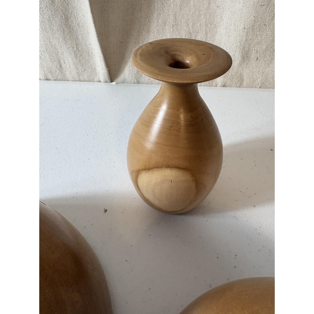Vintage Hand Turned Wood Bowls Set Signed 2004-2005 Decor Salad Display Vase USA - Picture 8 of 15